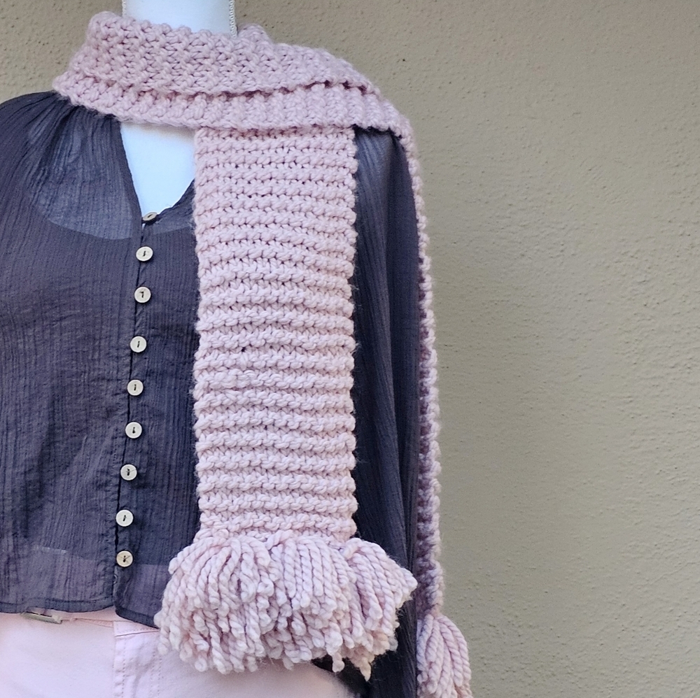 Blush Pink Knit Scarf W/ Tassels